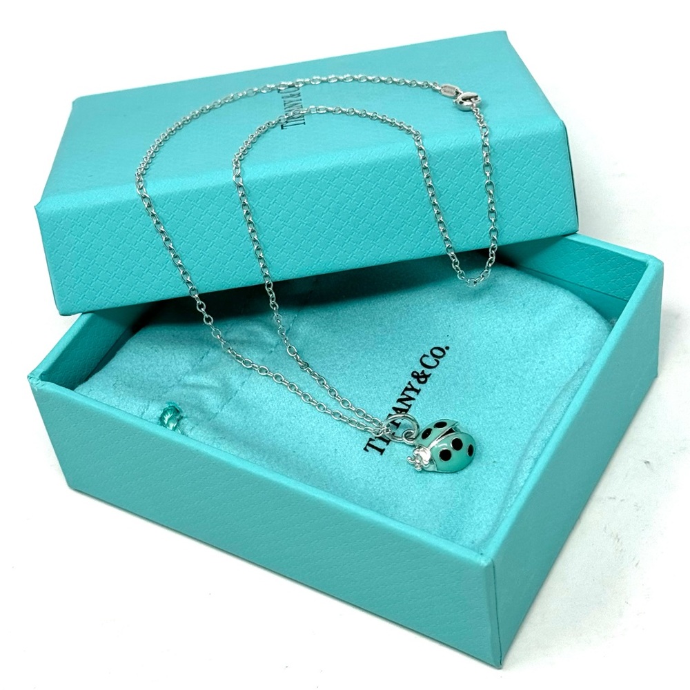 Authentic Tiffany & co. Enamel Blue / Black Lady Bug Pendant Necklaces. - Picture 11 of 12